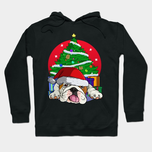 English Bulldog Santa Hat Merry Christmas Hoodie by Noseking